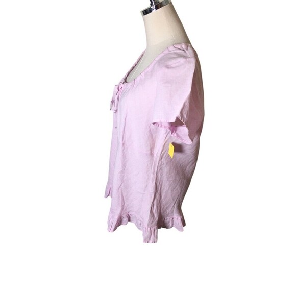 Russ Berens Top Women's Size Large Pink 100% Linen Short Sleeve Drawstring Neck - Picture 4 of 6